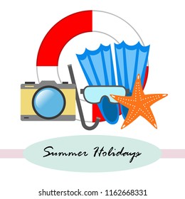 summer holiday hat flip flops seashell vector background