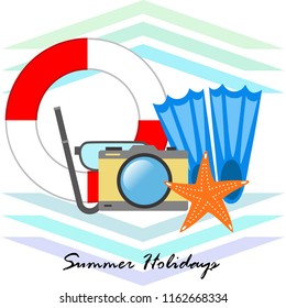 summer holiday hat flip flops seashell vector background