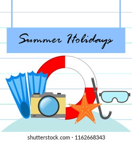 summer holiday hat flip flops seashell vector background