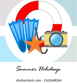 summer holiday hat flip flops seashell vector background