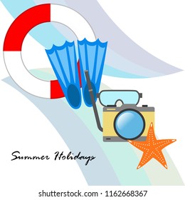 summer holiday hat flip flops seashell vector background