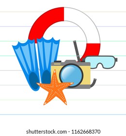 summer holiday hat flip flops seashell vector background