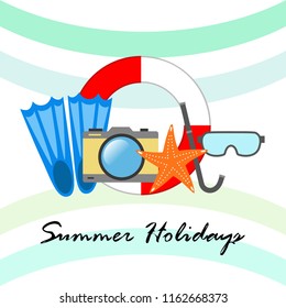 summer holiday hat flip flops seashell vector background