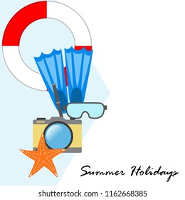 summer holiday hat flip flops seashell vector background