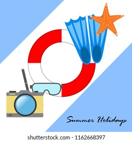 summer holiday hat flip flops seashell vector background