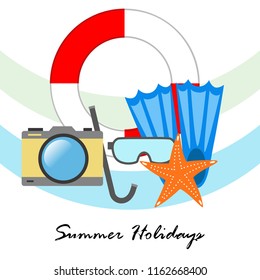 summer holiday hat flip flops seashell vector background