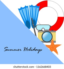 summer holiday hat flip flops seashell vector background
