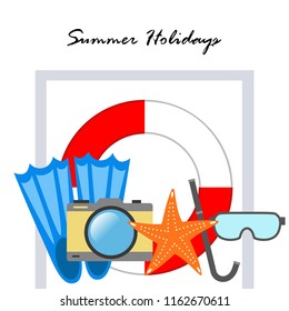 summer holiday hat flip flops seashell vector background