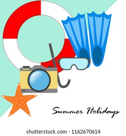 summer holiday hat flip flops seashell vector background