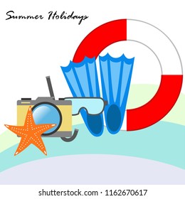 summer holiday hat flip flops seashell vector background
