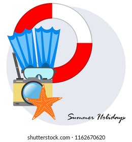 summer holiday hat flip flops seashell vector background