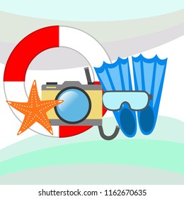 summer holiday hat flip flops seashell vector background