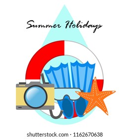 summer holiday hat flip flops seashell vector background