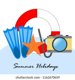 summer holiday hat flip flops seashell vector background