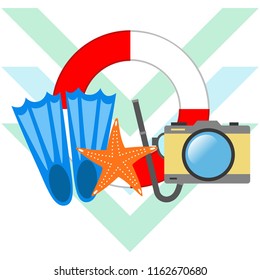 summer holiday hat flip flops seashell vector background