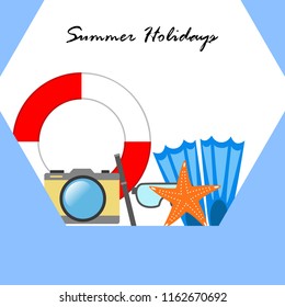 summer holiday hat flip flops seashell vector background