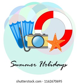 summer holiday hat flip flops seashell vector background