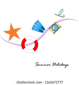 summer holiday hat flip flops seashell vector background