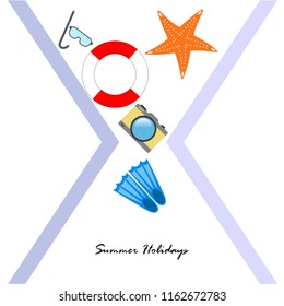 summer holiday hat flip flops seashell vector background