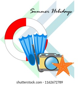 summer holiday hat flip flops seashell vector background