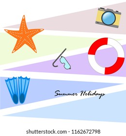 summer holiday hat flip flops seashell vector background