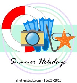 summer holiday hat flip flops seashell vector background