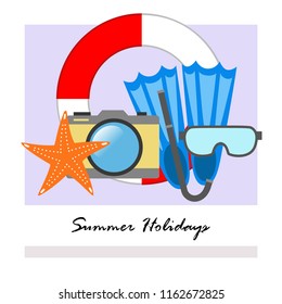 summer holiday hat flip flops seashell vector background