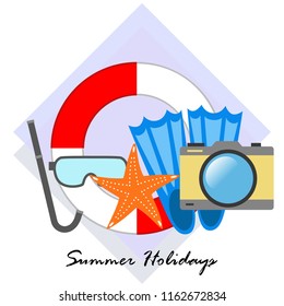 summer holiday hat flip flops seashell vector background