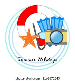 summer holiday hat flip flops seashell vector background