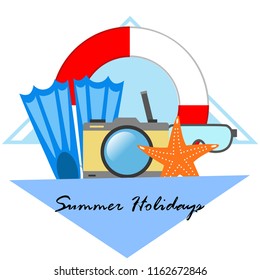 summer holiday hat flip flops seashell vector background