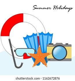 summer holiday hat flip flops seashell vector background