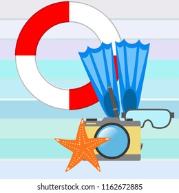 summer holiday hat flip flops seashell vector background