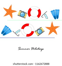 summer holiday hat flip flops seashell vector background