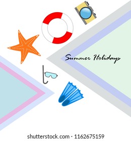 summer holiday hat flip flops seashell vector background