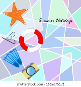 summer holiday hat flip flops seashell vector background