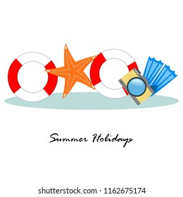 summer holiday hat flip flops seashell vector background