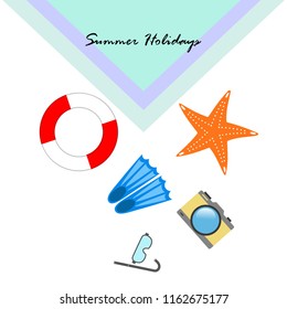 summer holiday hat flip flops seashell vector background
