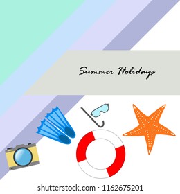 summer holiday hat flip flops seashell vector background