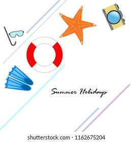 summer holiday hat flip flops seashell vector background