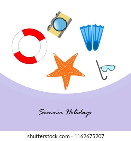 summer holiday hat flip flops seashell vector background