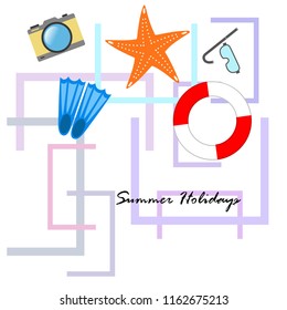 summer holiday hat flip flops seashell vector background