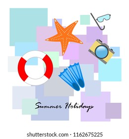 summer holiday hat flip flops seashell vector background