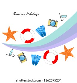 summer holiday hat flip flops seashell vector background