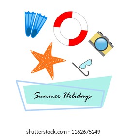 summer holiday hat flip flops seashell vector background