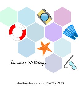 summer holiday hat flip flops seashell vector background