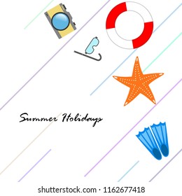 summer holiday hat flip flops seashell vector background