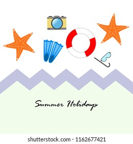 summer holiday hat flip flops seashell vector background