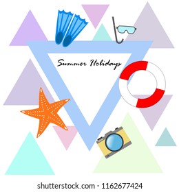summer holiday hat flip flops seashell vector background