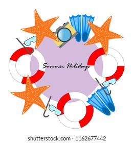 summer holiday hat flip flops seashell vector background