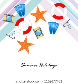 summer holiday hat flip flops seashell vector background